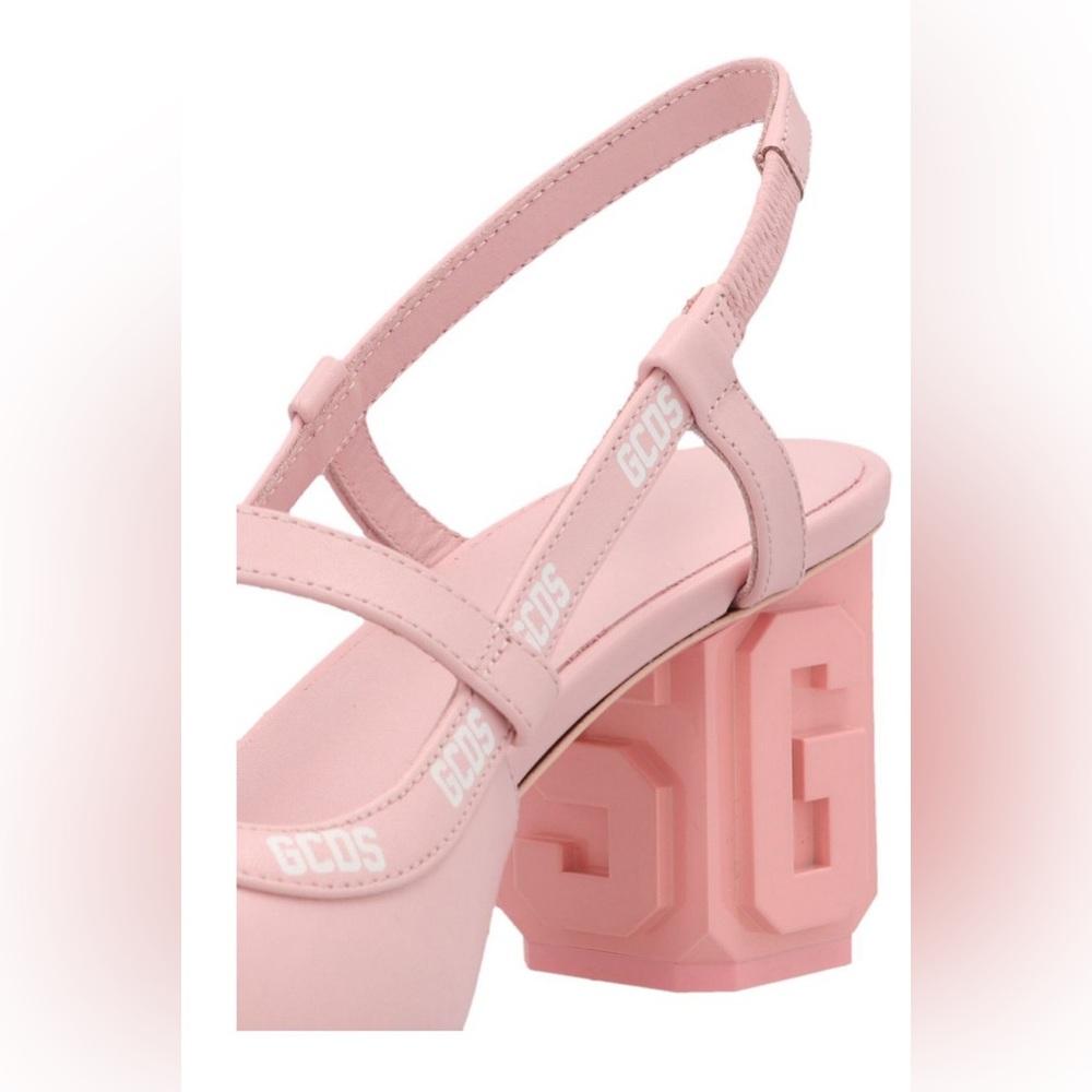 NEW GCDS Leather Lilit Slingback Pink Logo Pumps Block Heels Coquette Feminine - Picture 7 of 15